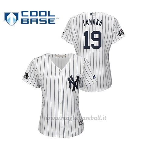 Maglia Baseball Donna New York Yankees 19 Masahiro Tanaka 2019 London Series Cool Base Bianco